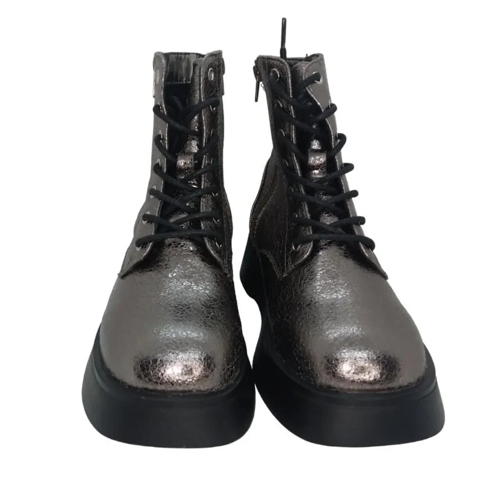 STEVE MADDEN New Womens Designer Pewter Glitter Combat Boots w/Zipper - Size: 4